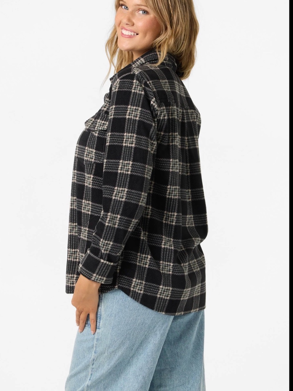 Hollister Black and Gray Plaid Long-Sleeve Button Shirt